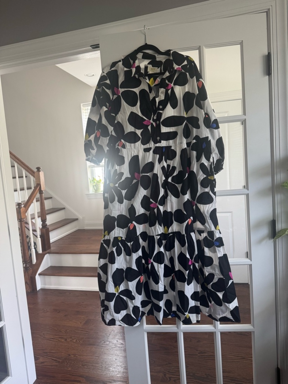 Anthropologie Black and White Floral Maxi Dress with Colorful Accents - Picture 3 of 9